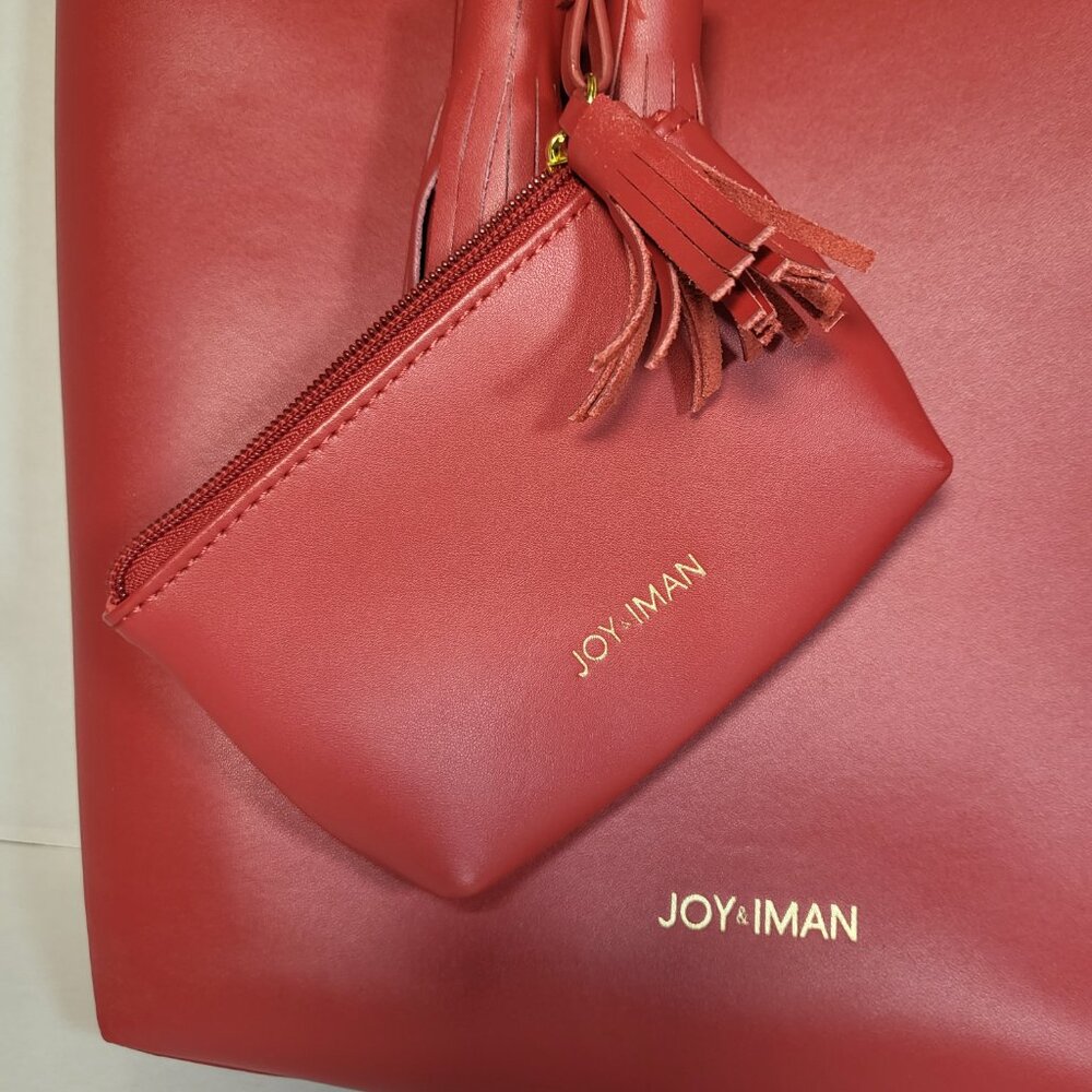 Joy & Iman Large Red Leather Tassel Tote with Wristlet and Removeable Insert - Picture 4 of 16